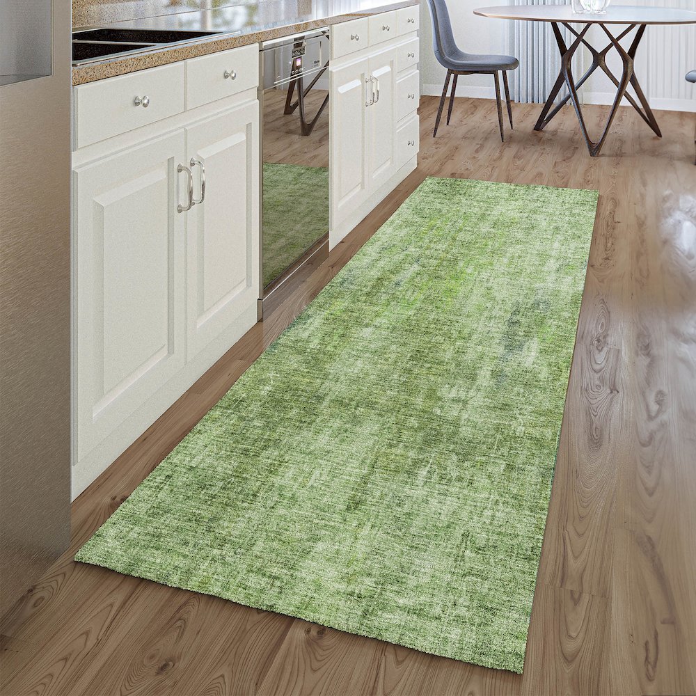 Premium Machine Washable Mayfield AMF656 Olive 2'3" x 7'6" Runner Rug. Picture 5