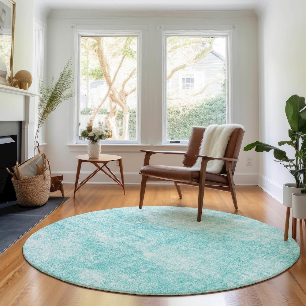 Premium Machine Washable Mayfield AMF656 Teal 8' x 8' Round Rug. Picture 5