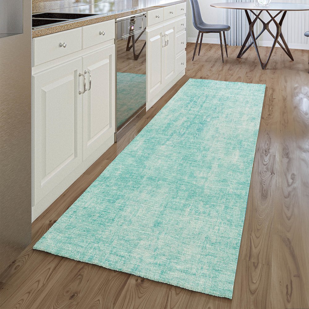 Premium Machine Washable Mayfield AMF656 Teal 2'3" x 7'6" Runner Rug. Picture 5