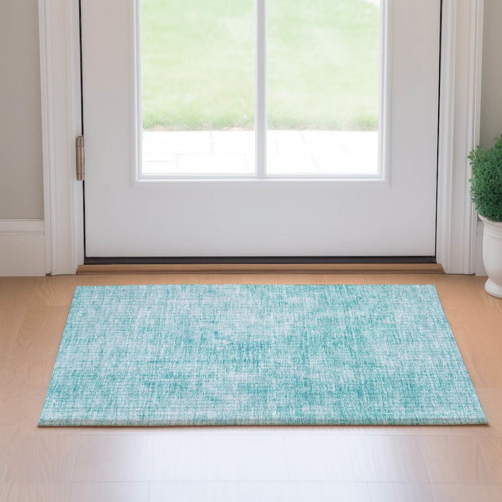 Premium Machine Washable Mayfield AMF656 Teal 1'8" x 2'6" Rug. Picture 5