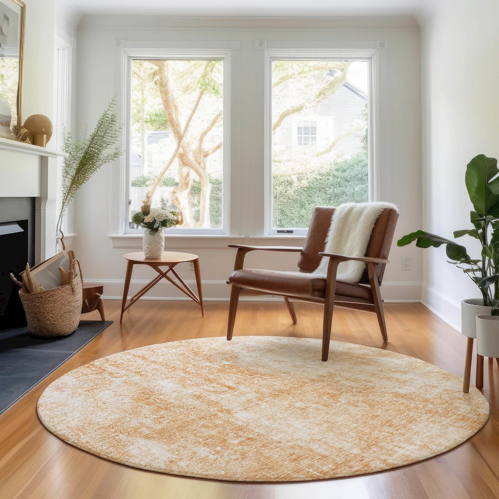 Premium Machine Washable Mayfield AMF656 Terracotta 8' x 8' Round Rug. Picture 5