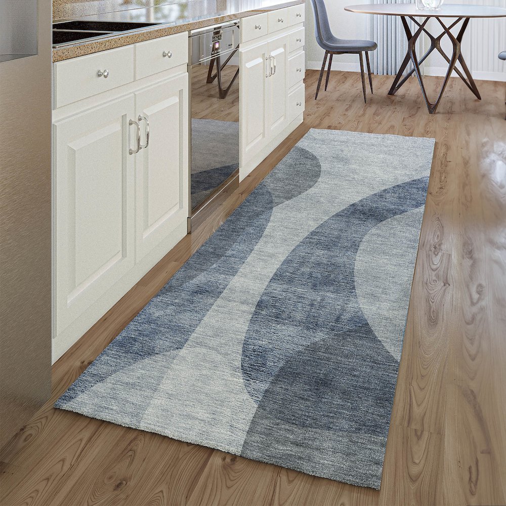 Premium Machine Washable Mayfield AMF657 Blue 2'3" x 7'6" Runner Rug. Picture 5