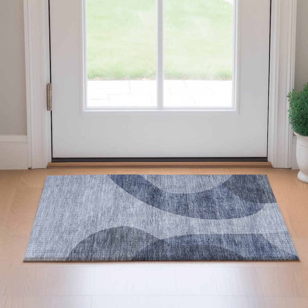 Premium Machine Washable Mayfield AMF657 Blue 1'8" x 2'6" Rug. Picture 5