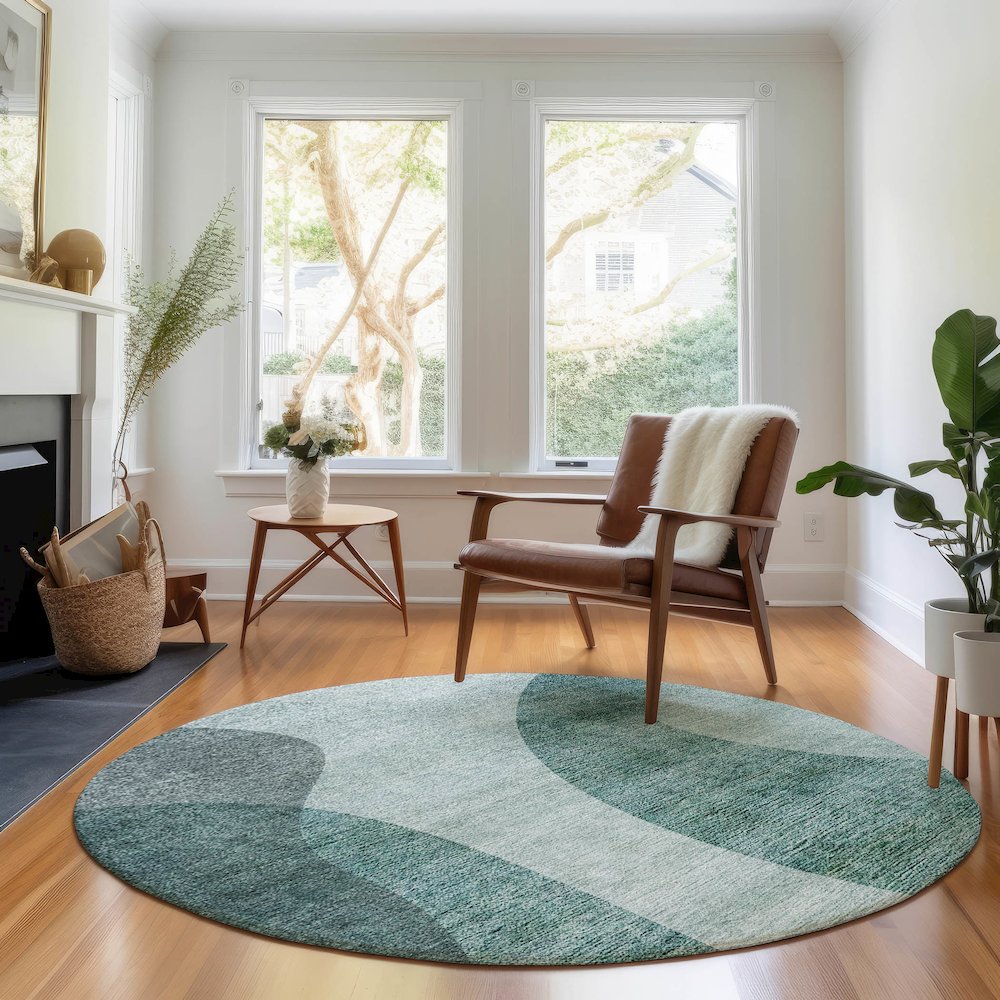Premium Machine Washable Mayfield AMF657 Green 8' x 8' Round Rug. Picture 5