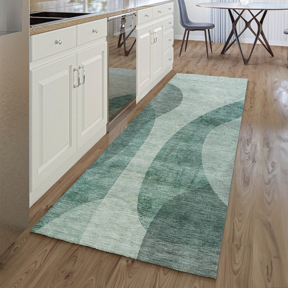 Premium Machine Washable Mayfield AMF657 Green 2'3" x 7'6" Runner Rug. Picture 5