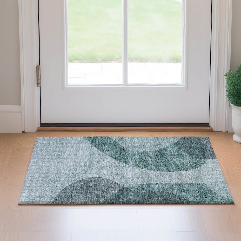 Premium Machine Washable Mayfield AMF657 Green 1'8" x 2'6" Rug. Picture 5