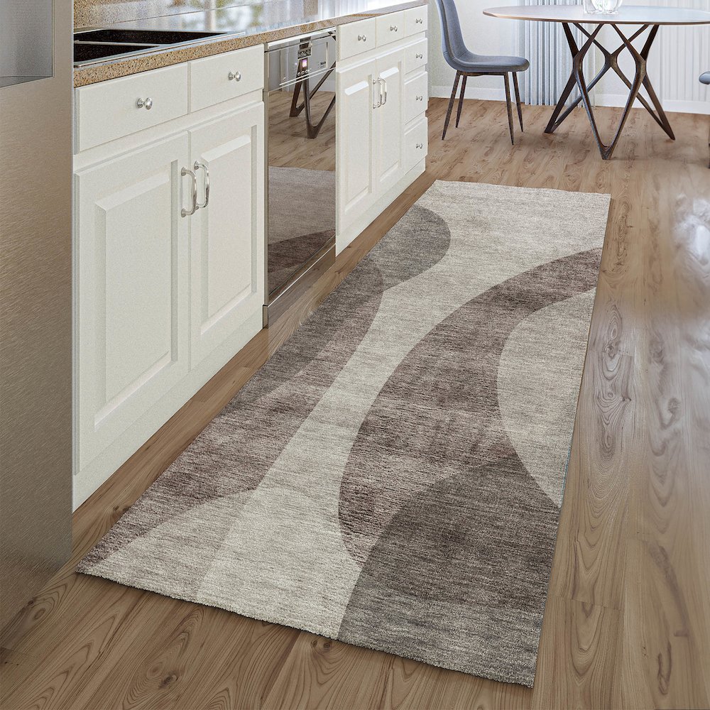 Premium Machine Washable Mayfield AMF657 Mocha 2'3" x 7'6" Runner Rug. Picture 5