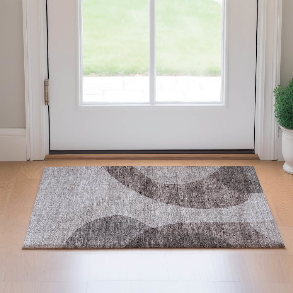 Premium Machine Washable Mayfield AMF657 Mocha 1'8" x 2'6" Rug. Picture 5