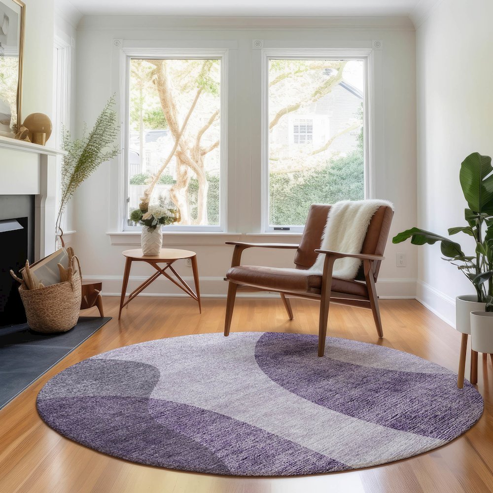 Premium Machine Washable Mayfield AMF657 Purple 8' x 8' Round Rug. Picture 5
