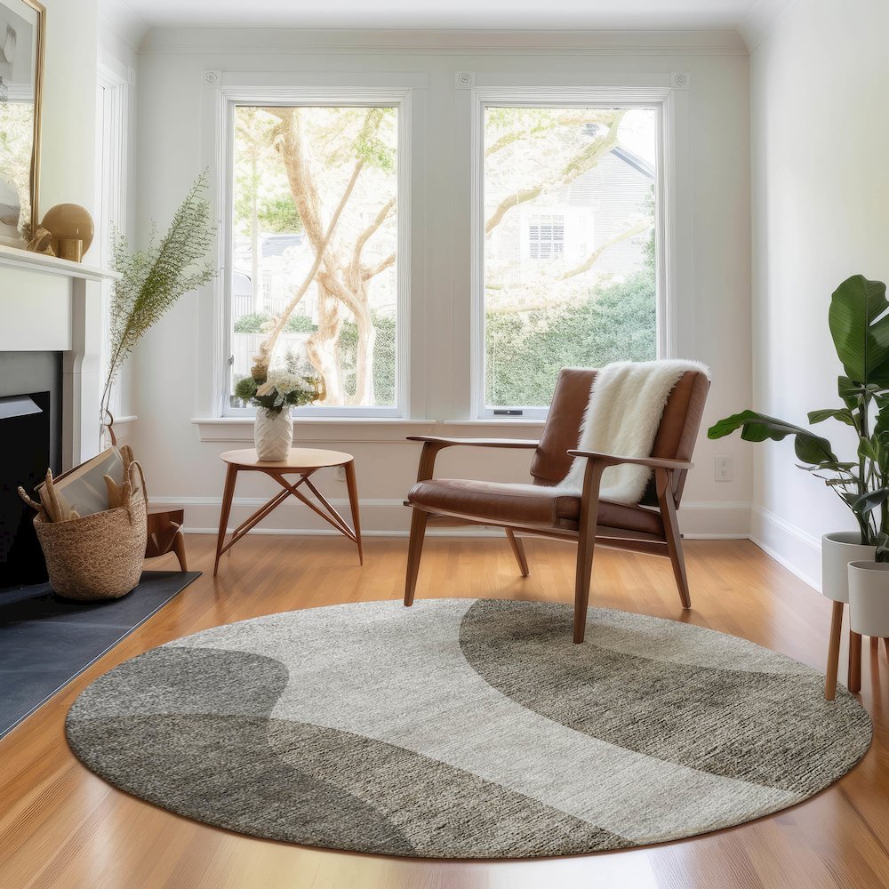 Premium Machine Washable Mayfield AMF657 Taupe 8' x 8' Round Rug. Picture 5