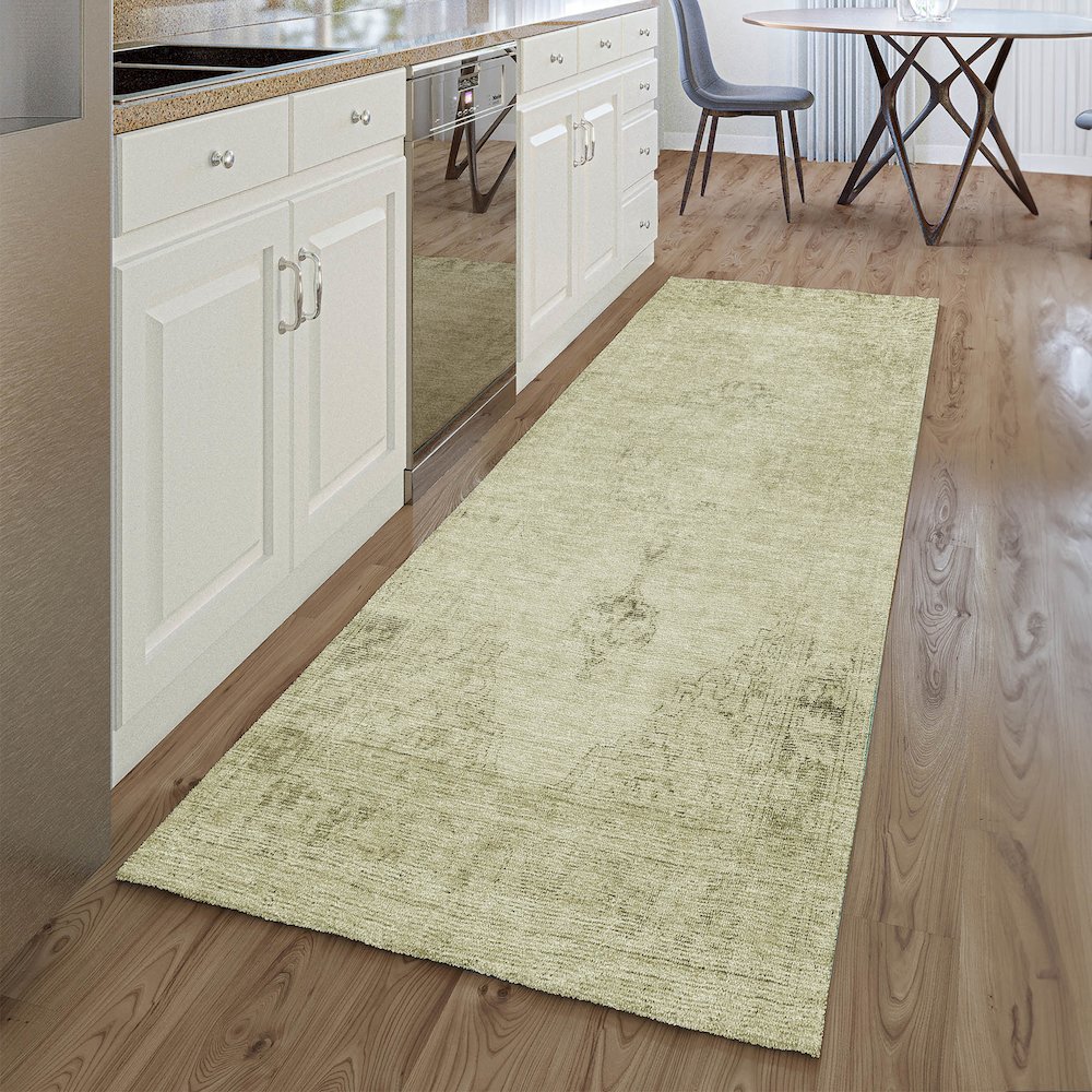 Premium Machine Washable Mayfield AMF658 Beige 2'3" x 7'6" Runner Rug. Picture 5