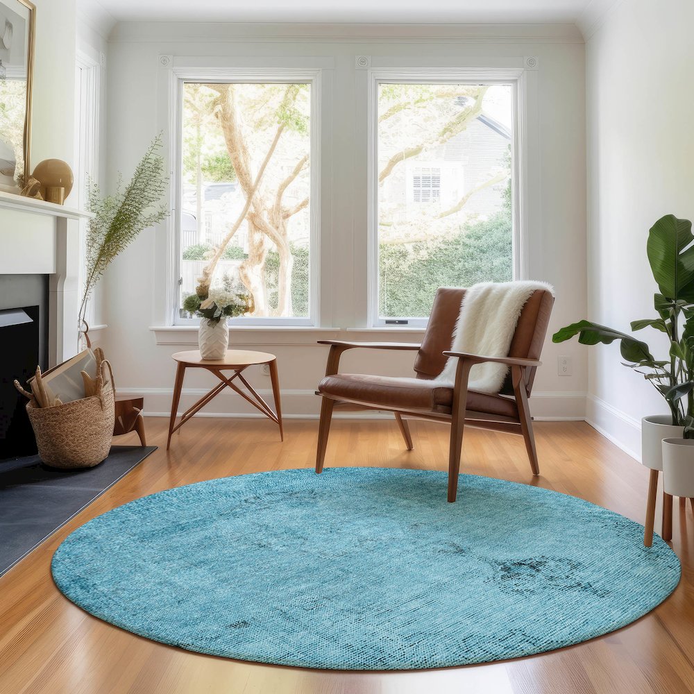 Premium Machine Washable Mayfield AMF658 Blue 8' x 8' Round Rug. Picture 5