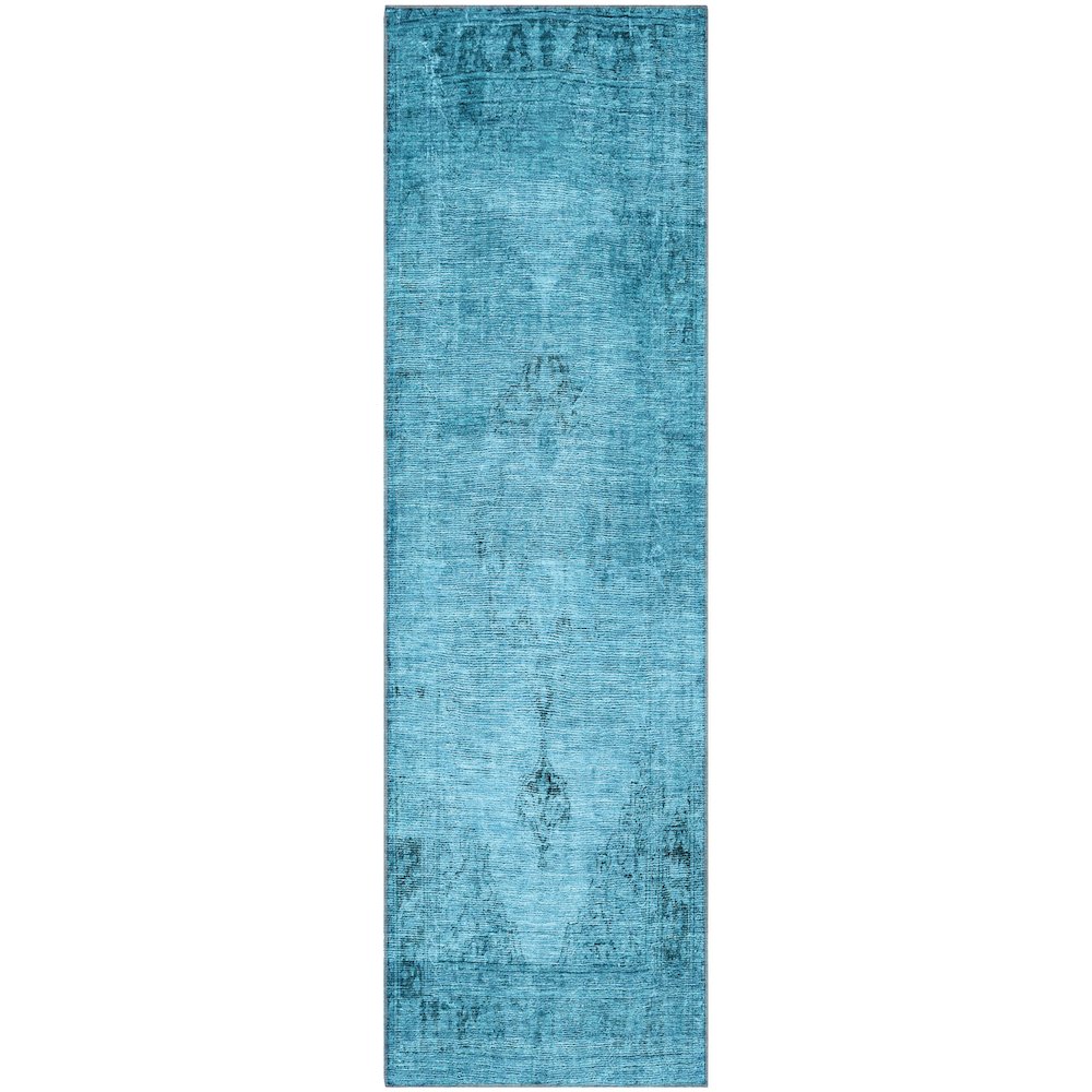 Premium Machine Washable Mayfield AMF658 Blue 2'3" x 7'6" Runner Rug. Picture 1