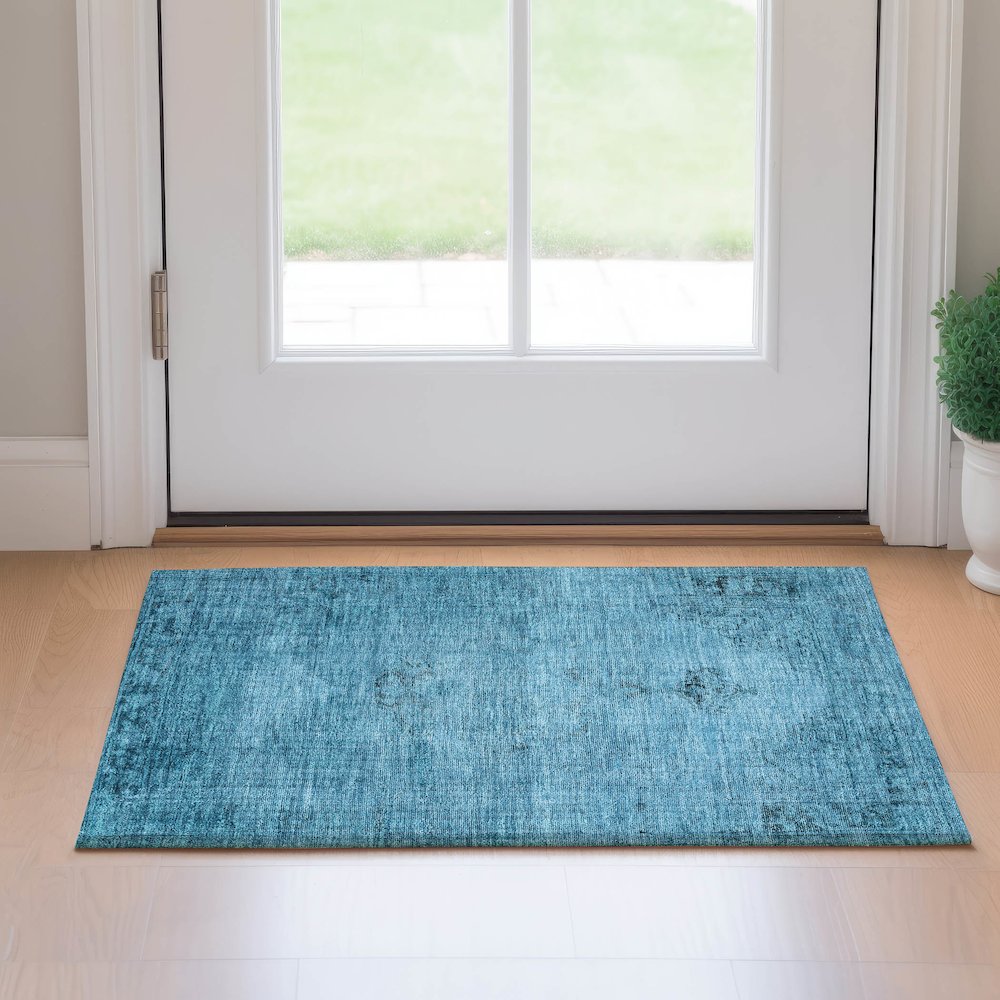 Premium Machine Washable Mayfield AMF658 Blue 1'8" x 2'6" Rug. Picture 5