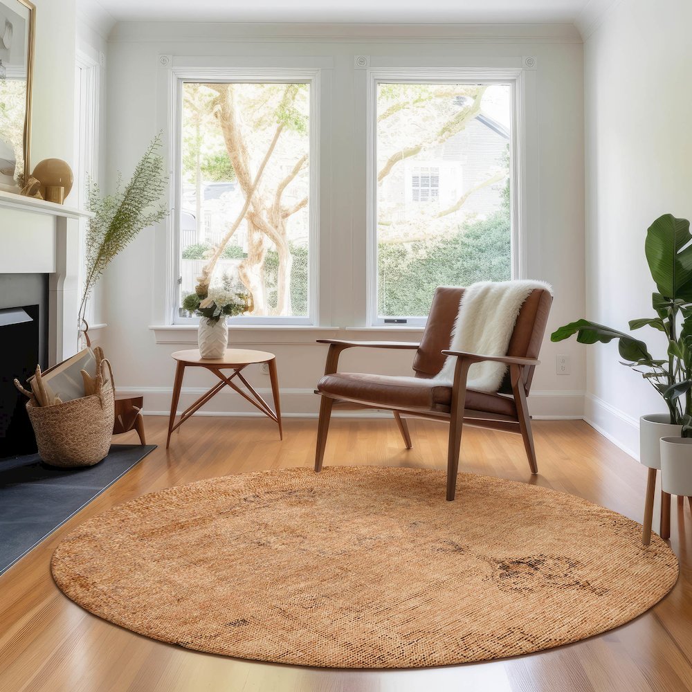 Premium Machine Washable Mayfield AMF658 Copper 8' x 8' Round Rug. Picture 5