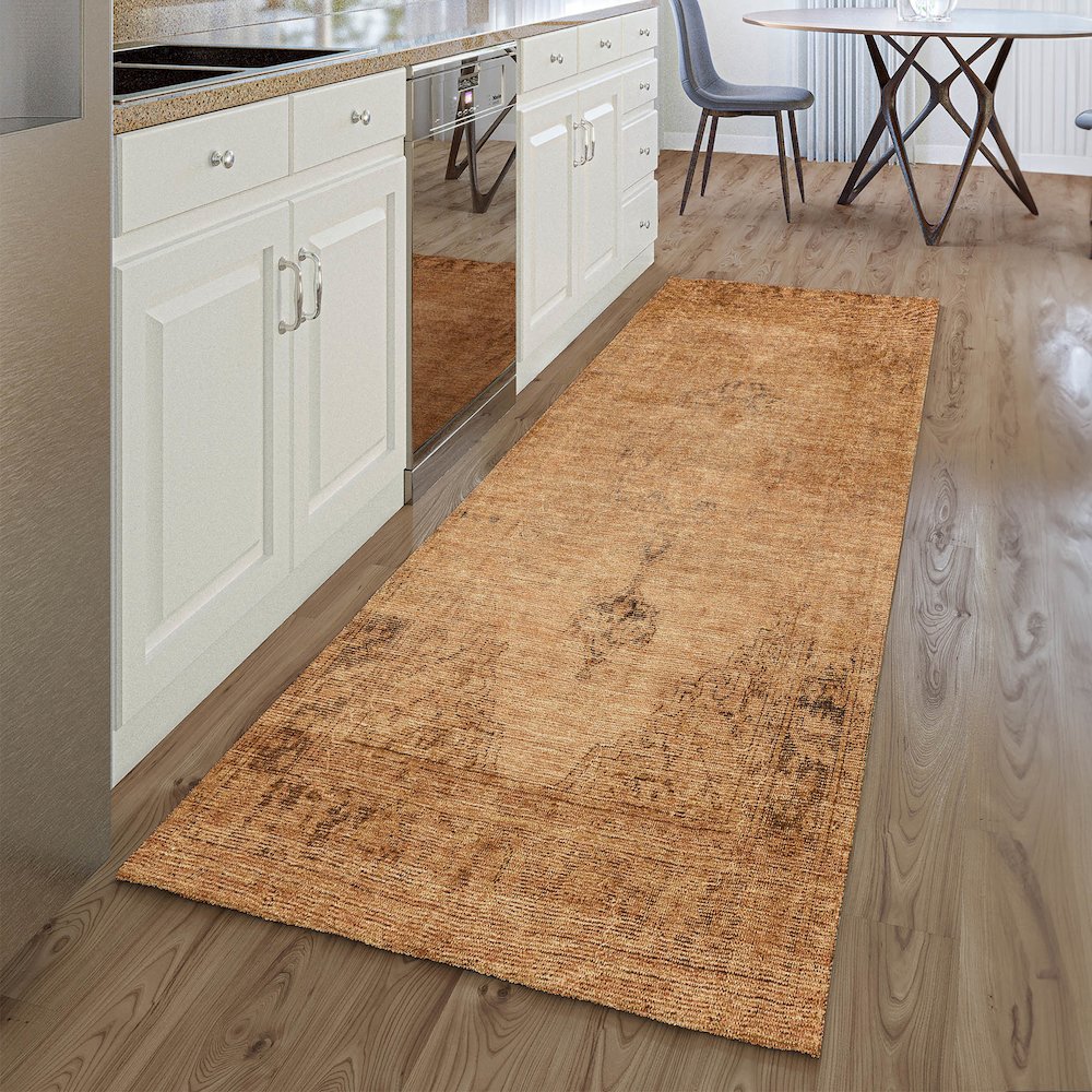 Premium Machine Washable Mayfield AMF658 Copper 2'3" x 7'6" Runner Rug. Picture 5