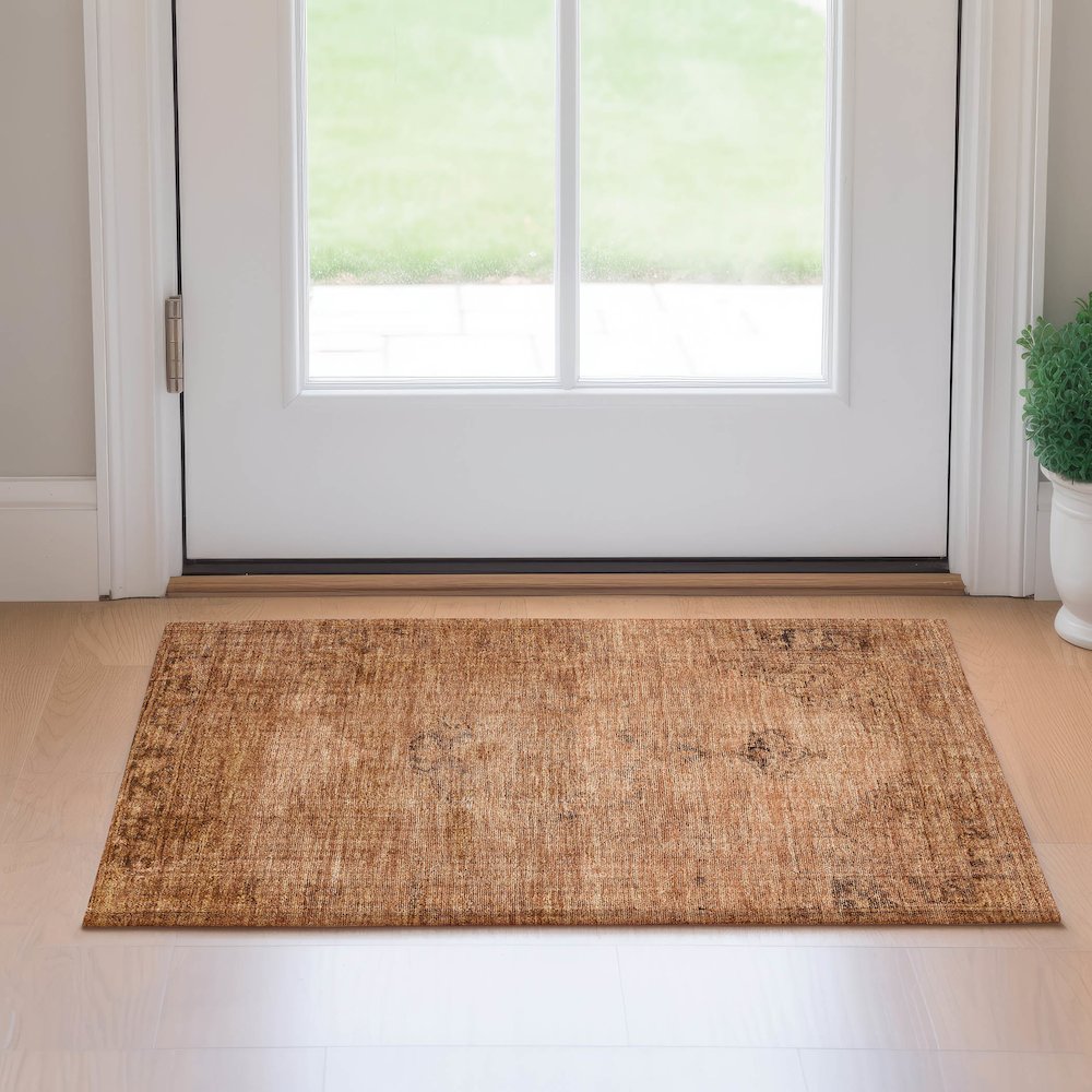 Premium Machine Washable Mayfield AMF658 Copper 1'8" x 2'6" Rug. Picture 5