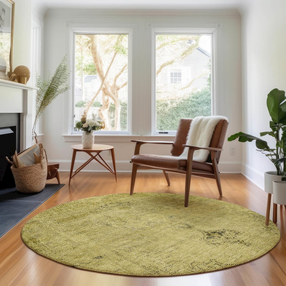 Premium Machine Washable Mayfield AMF658 Gold 8' x 8' Round Rug. Picture 5