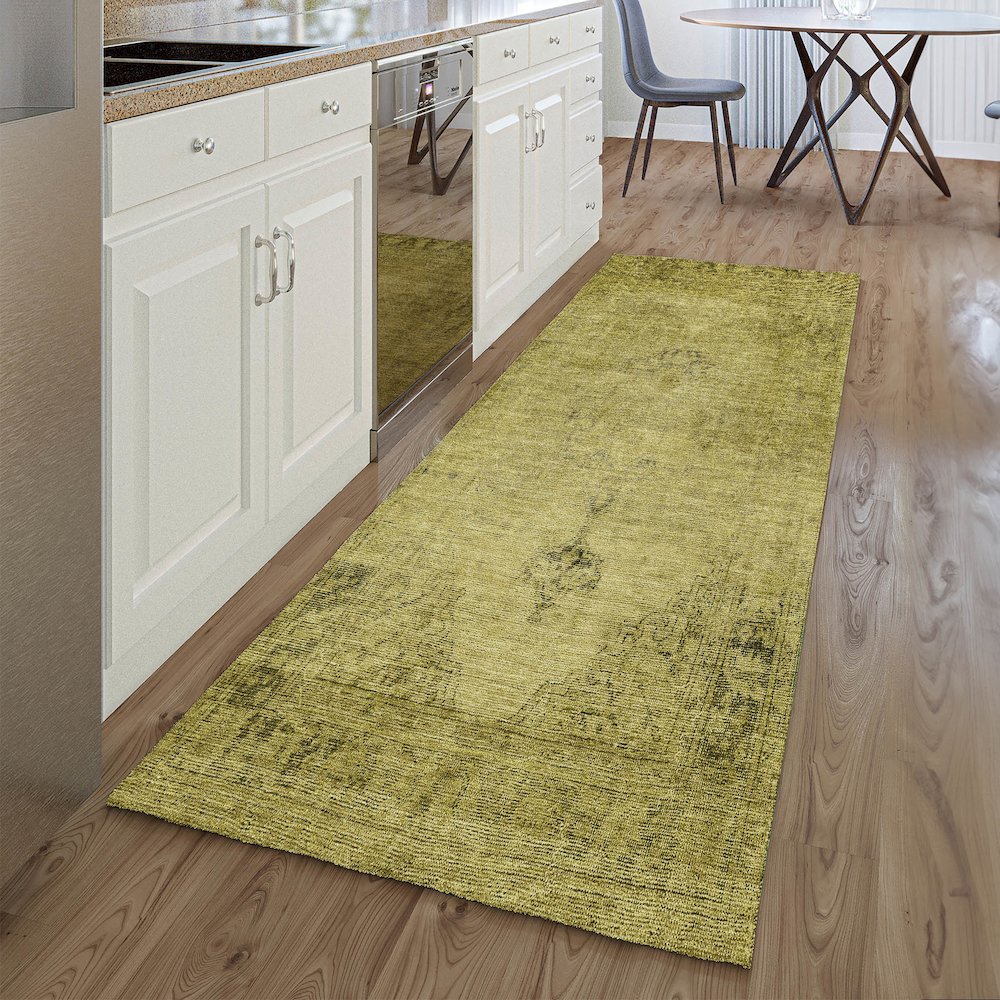 Premium Machine Washable Mayfield AMF658 Gold 2'3" x 7'6" Runner Rug. Picture 5