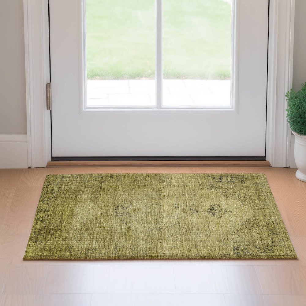 Premium Machine Washable Mayfield AMF658 Gold 1'8" x 2'6" Rug. Picture 5