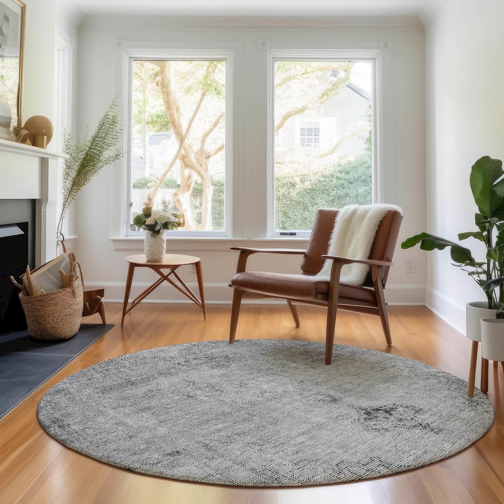 Premium Machine Washable Mayfield AMF658 Gray 8' x 8' Round Rug. Picture 5