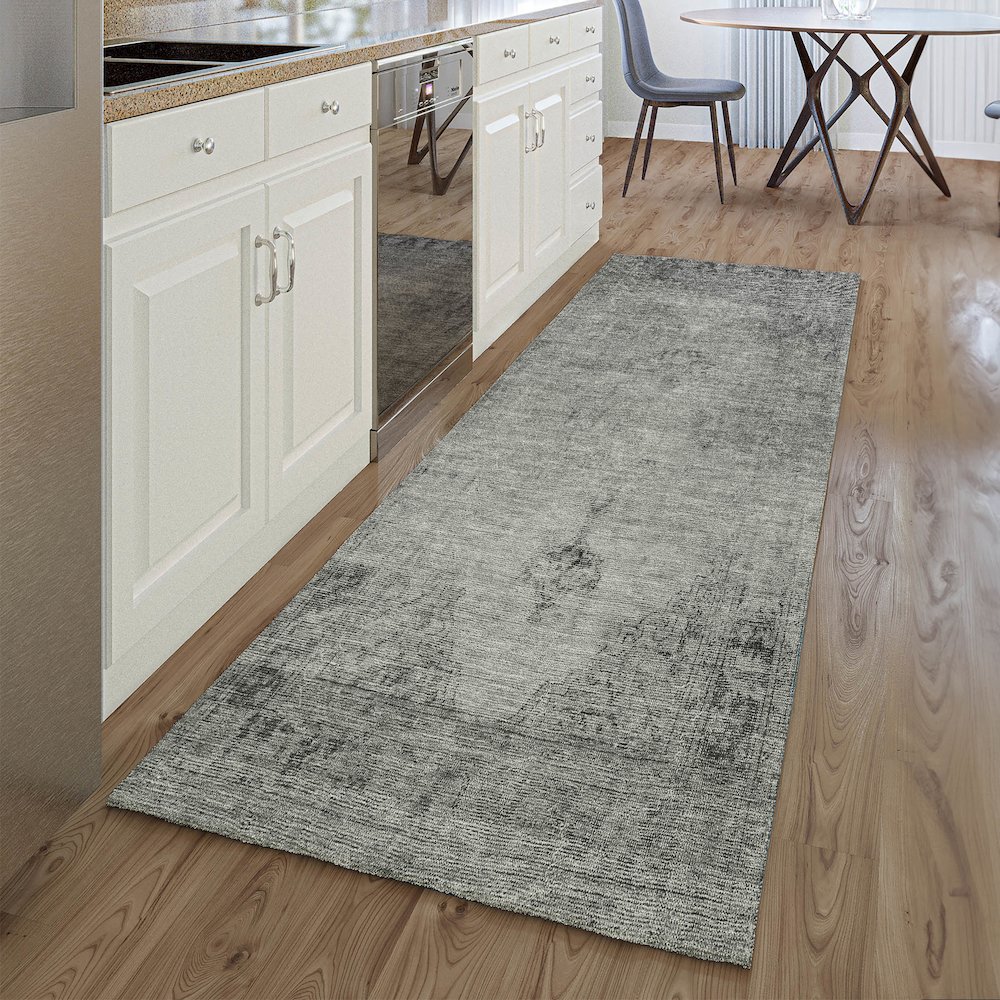 Premium Machine Washable Mayfield AMF658 Gray 2'3" x 7'6" Runner Rug. Picture 5