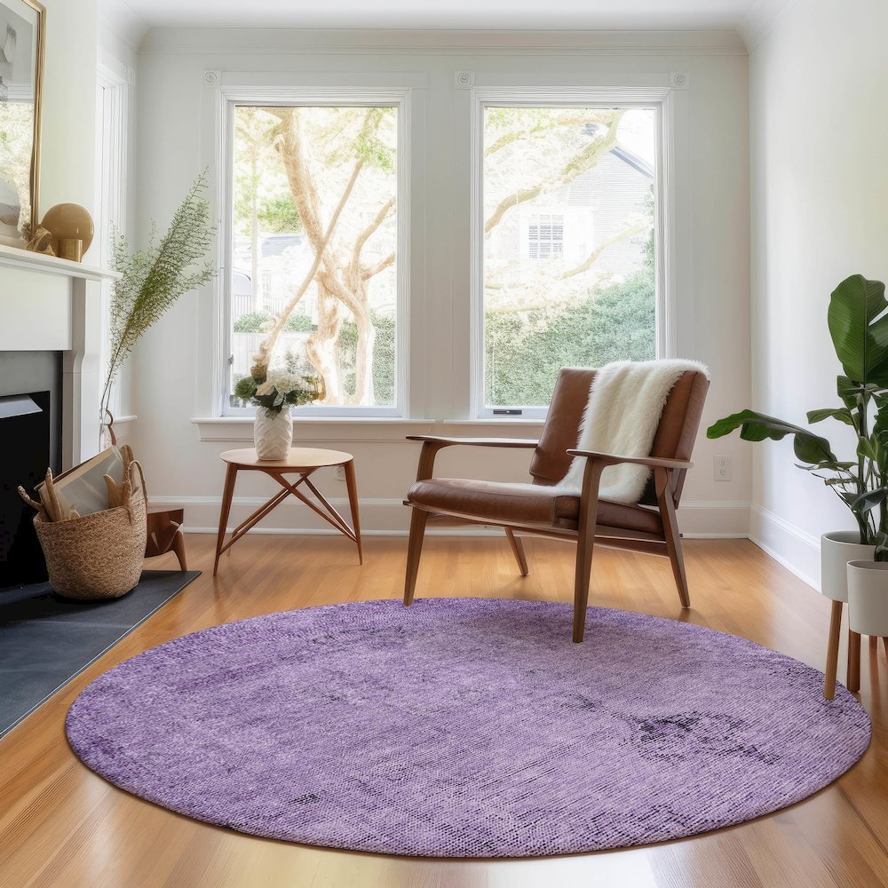 Premium Machine Washable Mayfield AMF658 Purple 8' x 8' Round Rug. Picture 5