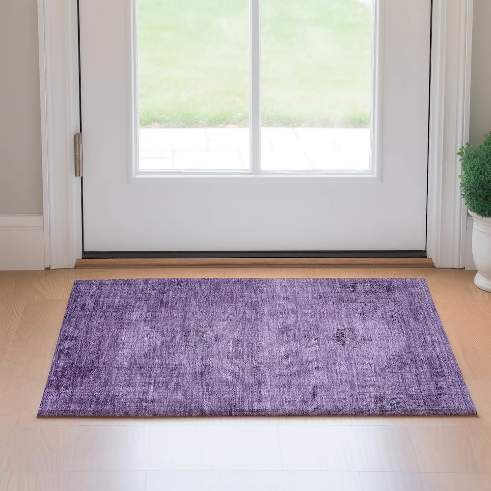 Premium Machine Washable Mayfield AMF658 Purple 1'8" x 2'6" Rug. Picture 5