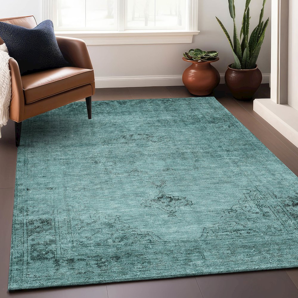 Premium Machine Washable Mayfield AMF658 Teal 2'6" x 3'10" Rug. Picture 6