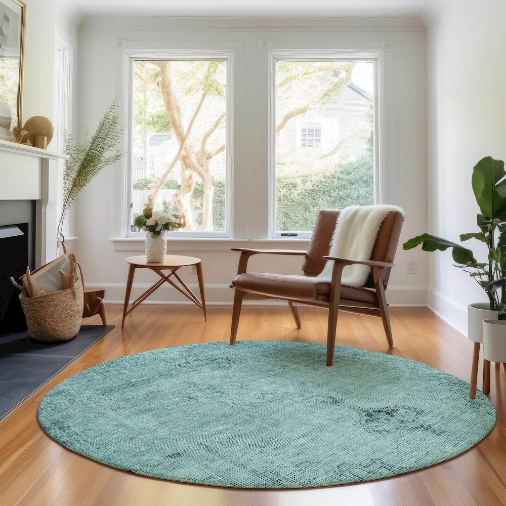 Premium Machine Washable Mayfield AMF658 Teal 8' x 8' Round Rug. Picture 5