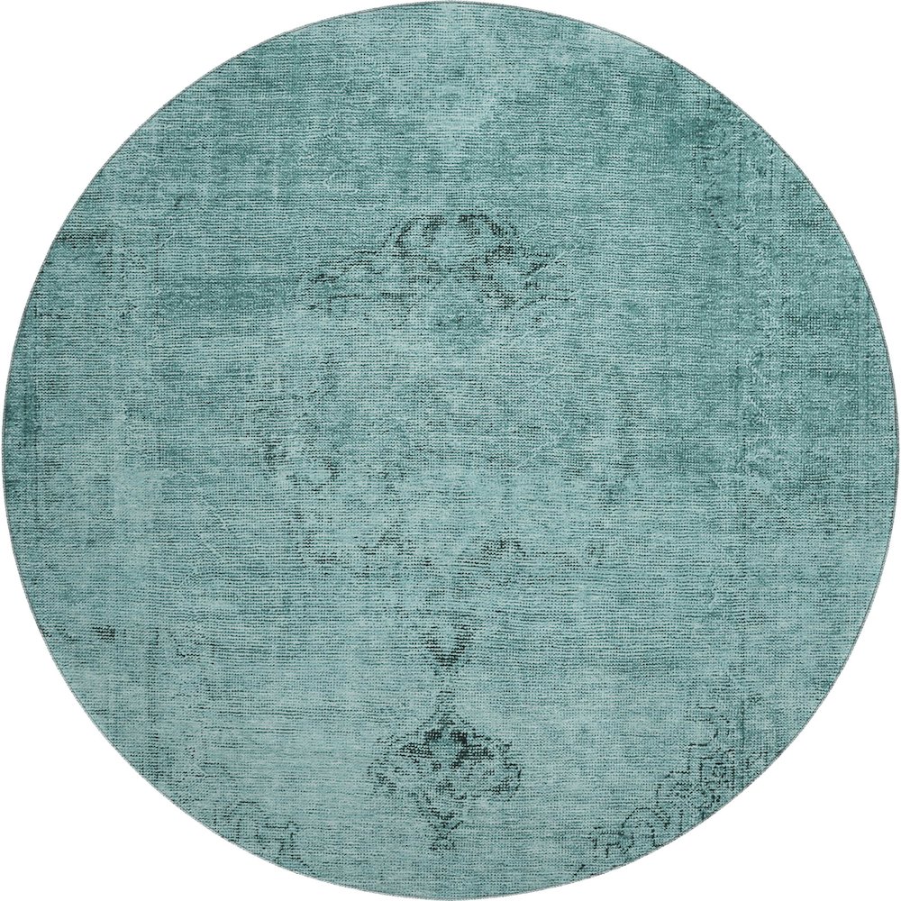 Premium Machine Washable Mayfield AMF658 Teal 8' x 8' Round Rug. Picture 1