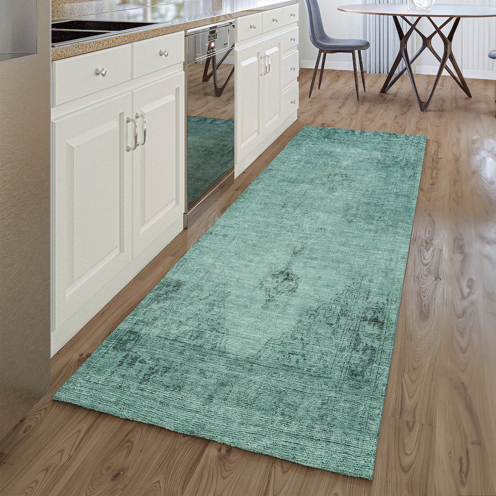 Premium Machine Washable Mayfield AMF658 Teal 2'3" x 7'6" Runner Rug. Picture 5