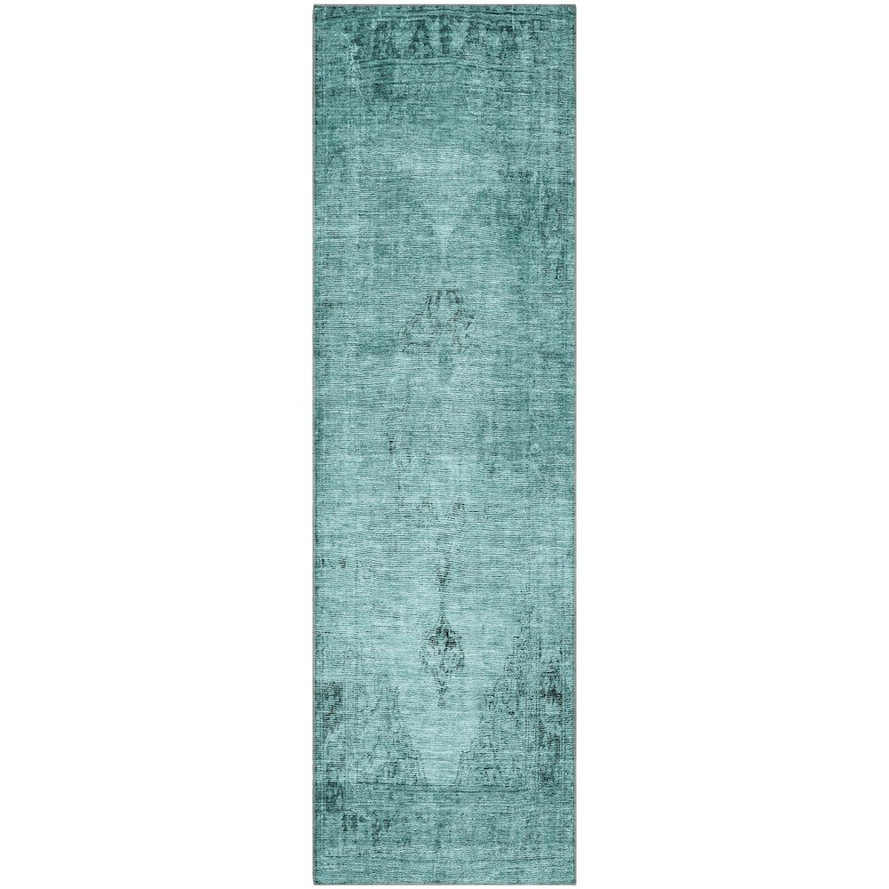 Premium Machine Washable Mayfield AMF658 Teal 2'3" x 7'6" Runner Rug. Picture 1