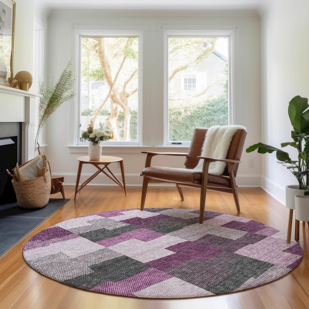 Premium Machine Washable Mayfield AMF659 Merlot 8' x 8' Round Rug. Picture 5