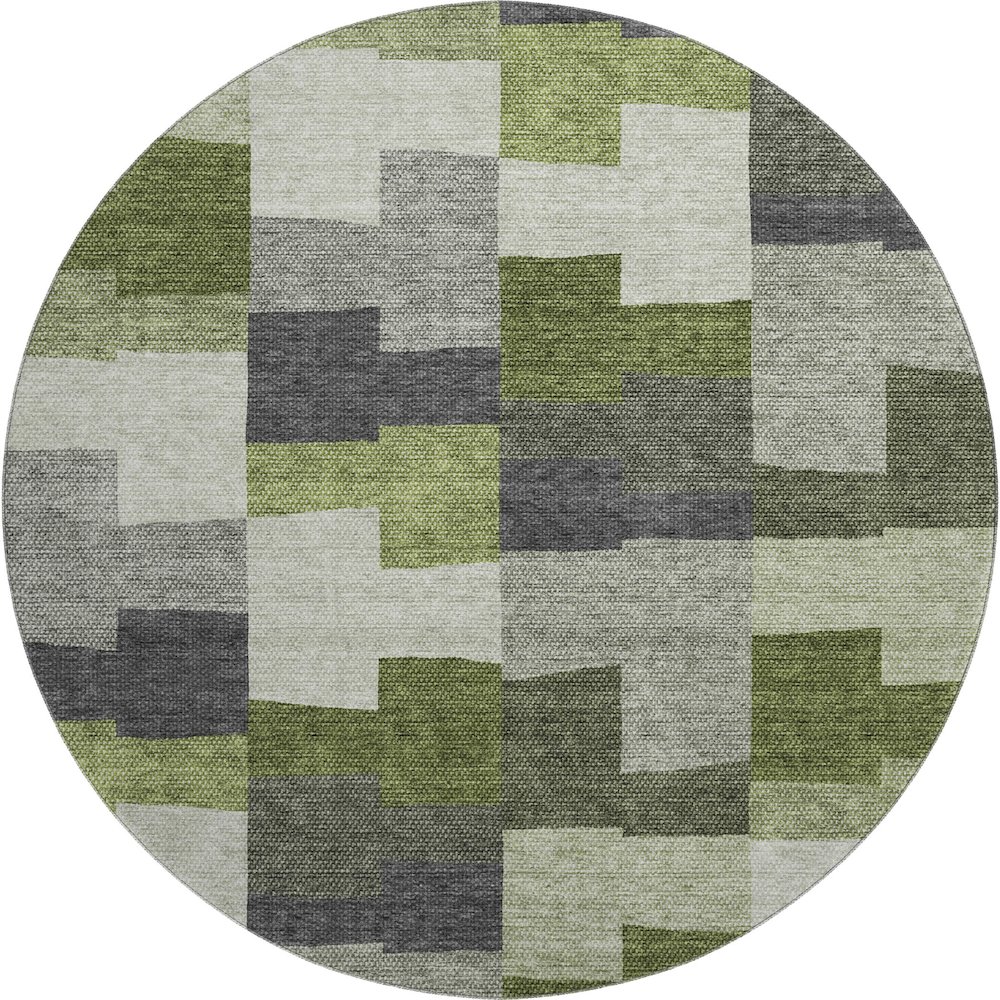 Premium Machine Washable Mayfield AMF659 Olive 8' x 8' Round Rug. Picture 1