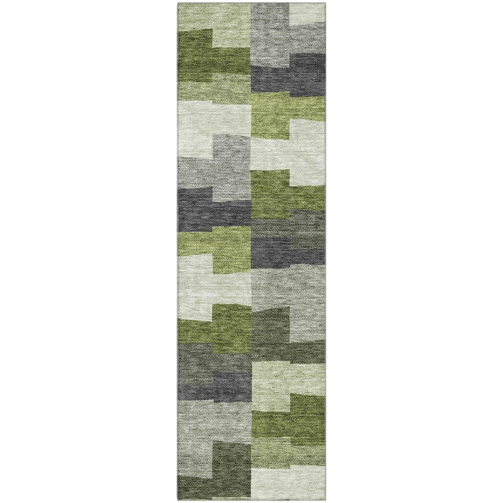 Premium Machine Washable Mayfield AMF659 Olive 2'3" x 7'6" Runner Rug. Picture 1