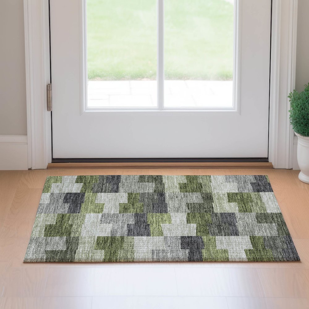 Premium Machine Washable Mayfield AMF659 Olive 1'8" x 2'6" Rug. Picture 5