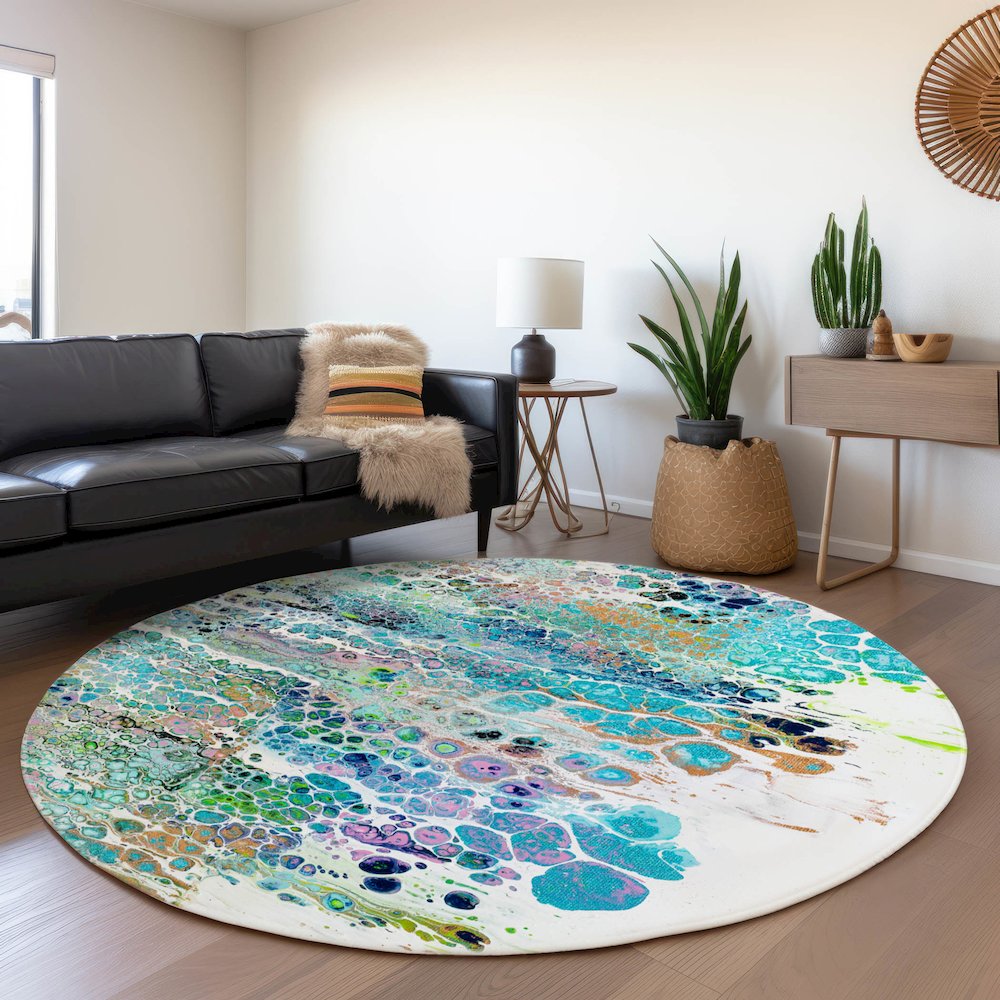 Premium Machine Washable Mayfield  Mermaid 8' x 8' Round Rug. Picture 5