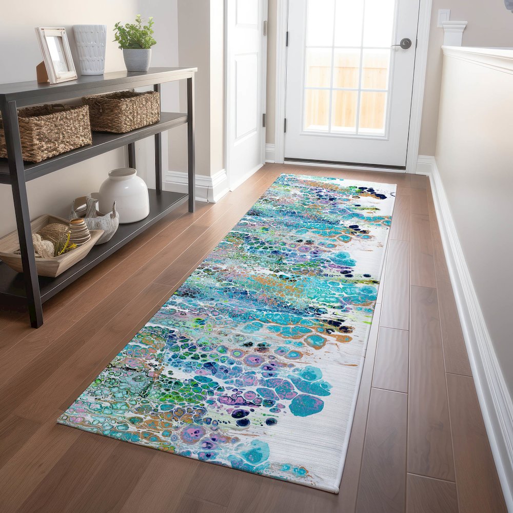 Premium Machine Washable Mayfield  Mermaid 2'3" x 7'6" Runner Rug. Picture 5