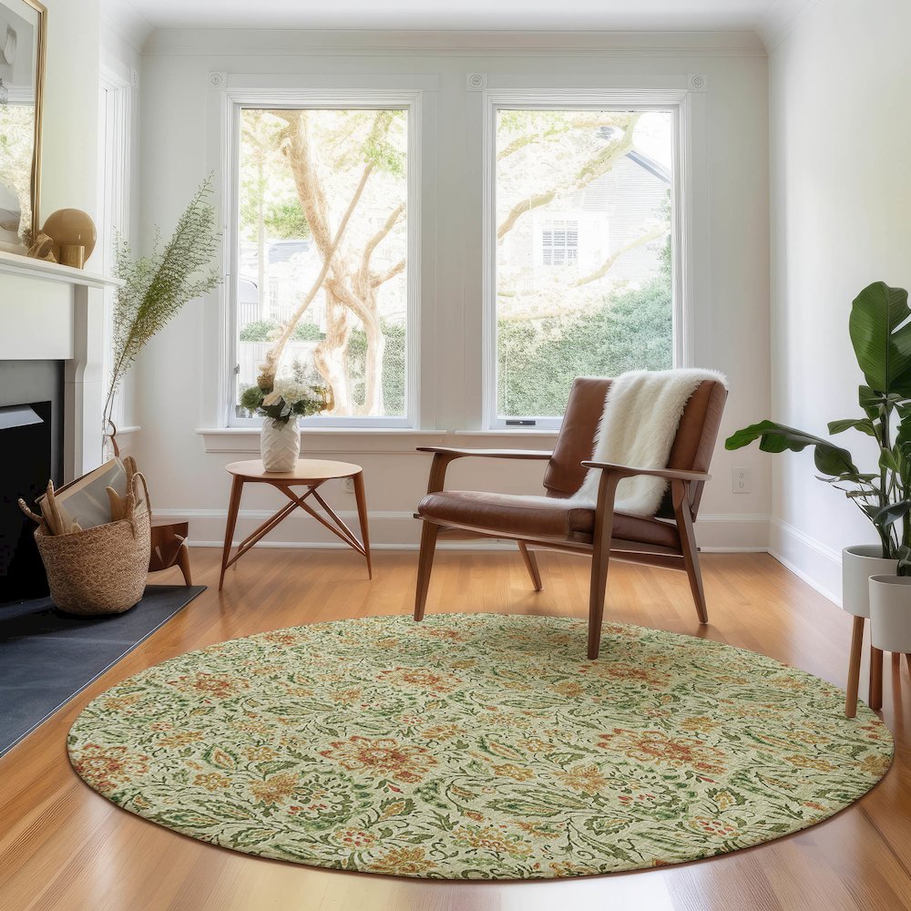 Premium Machine Washable Mayfield AMF660 Aloe 8' x 8' Round Rug. Picture 5
