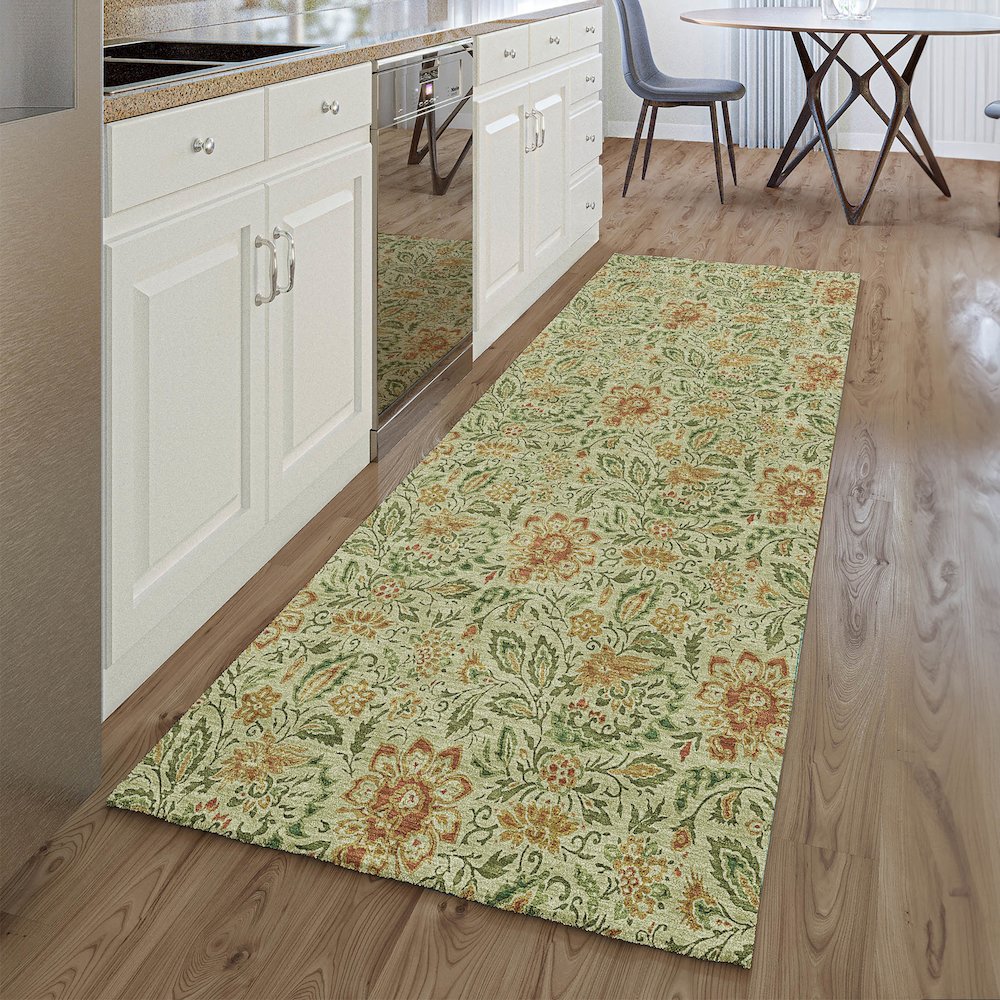 Premium Machine Washable Mayfield AMF660 Aloe 2'3" x 7'6" Runner Rug. Picture 5