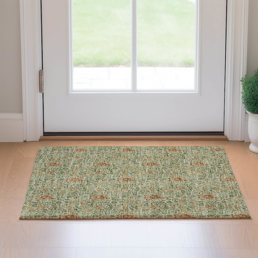 Premium Machine Washable Mayfield AMF660 Aloe 1'8" x 2'6" Rug. Picture 5