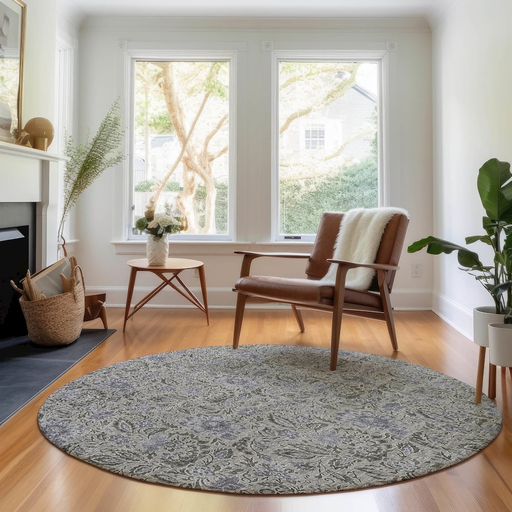 Premium Machine Washable Mayfield AMF660 Khaki 8' x 8' Round Rug. Picture 5