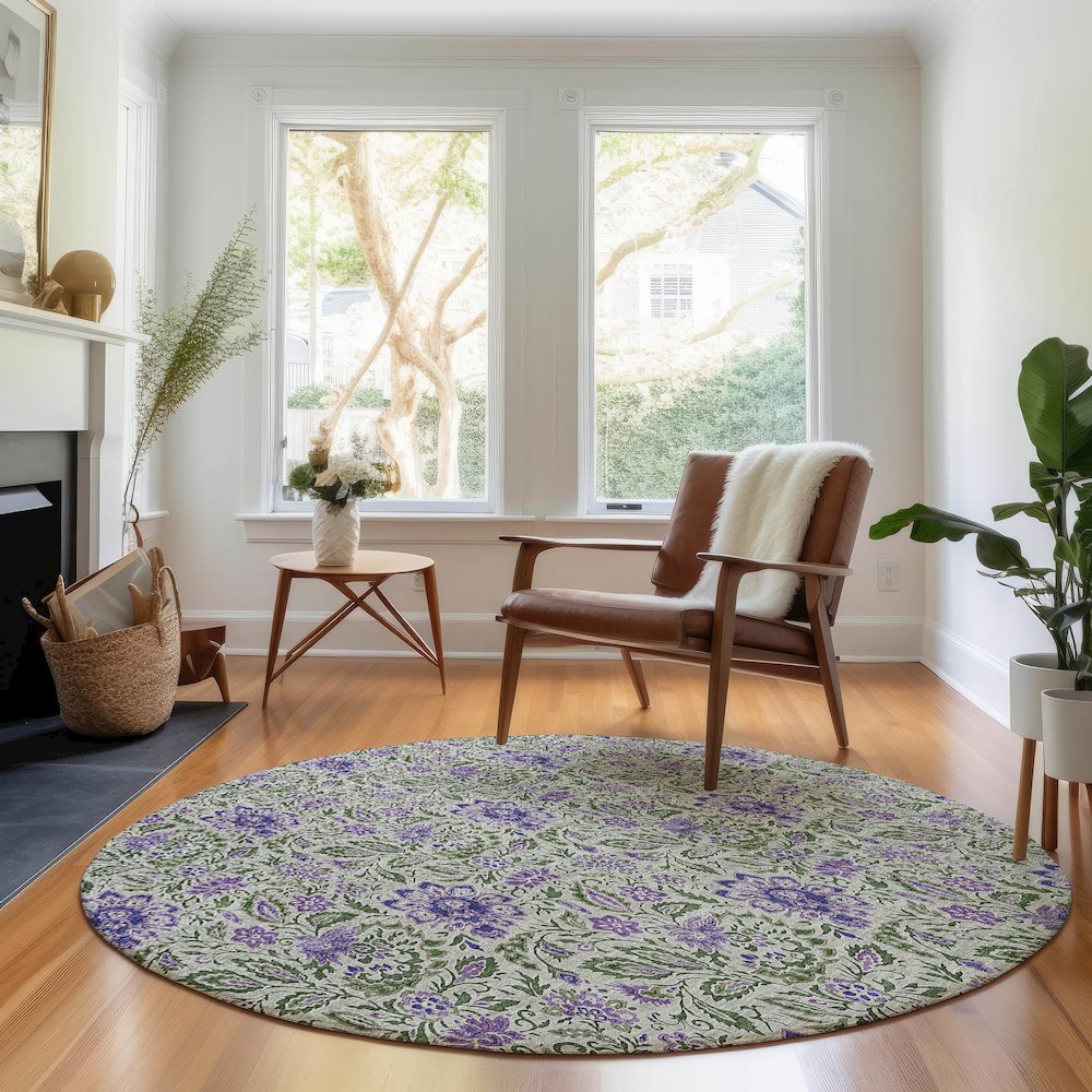 Premium Machine Washable Mayfield AMF660 Olive 8' x 8' Round Rug. Picture 5