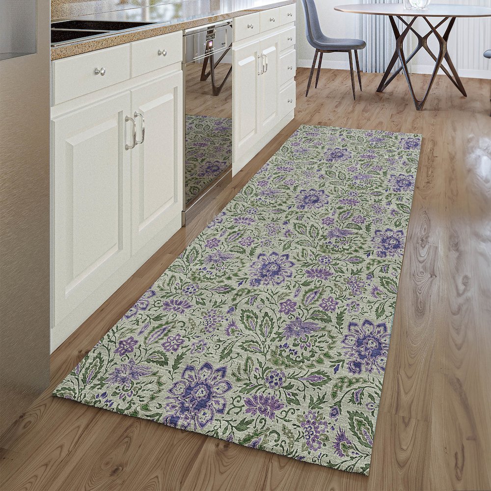 Premium Machine Washable Mayfield AMF660 Olive 2'3" x 7'6" Runner Rug. Picture 5