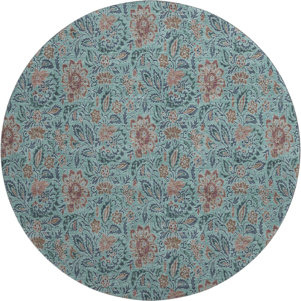 Premium Machine Washable Mayfield AMF660 Teal 8' x 8' Round Rug. Picture 1