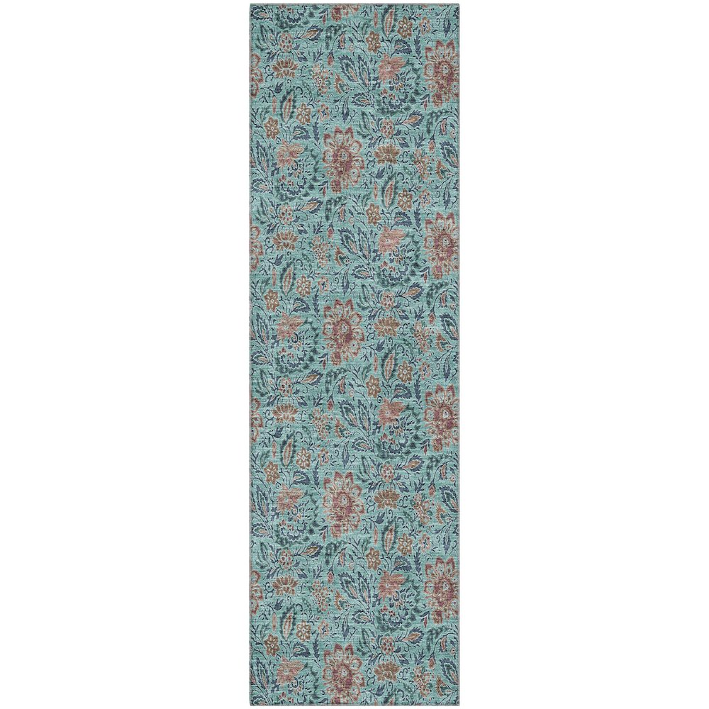 Premium Machine Washable Mayfield AMF660 Teal 2'3" x 7'6" Runner Rug. Picture 1