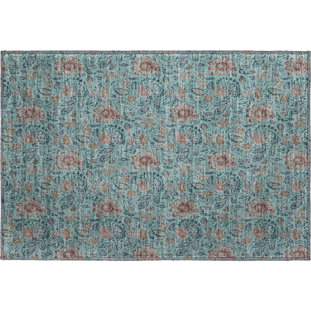 Premium Machine Washable Mayfield AMF660 Teal 1'8" x 2'6" Rug. Picture 1