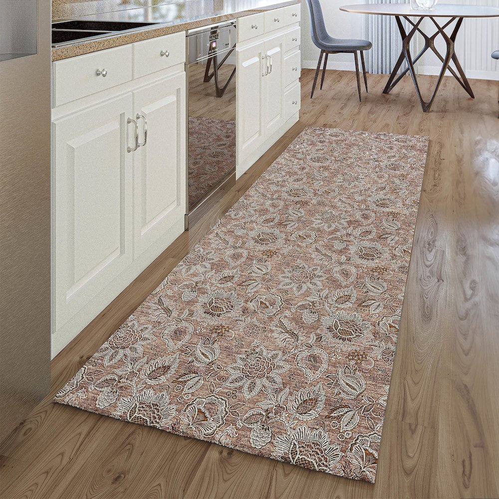 Premium Machine Washable Mayfield AMF661 Copper 2'3" x 7'6" Runner Rug. Picture 5