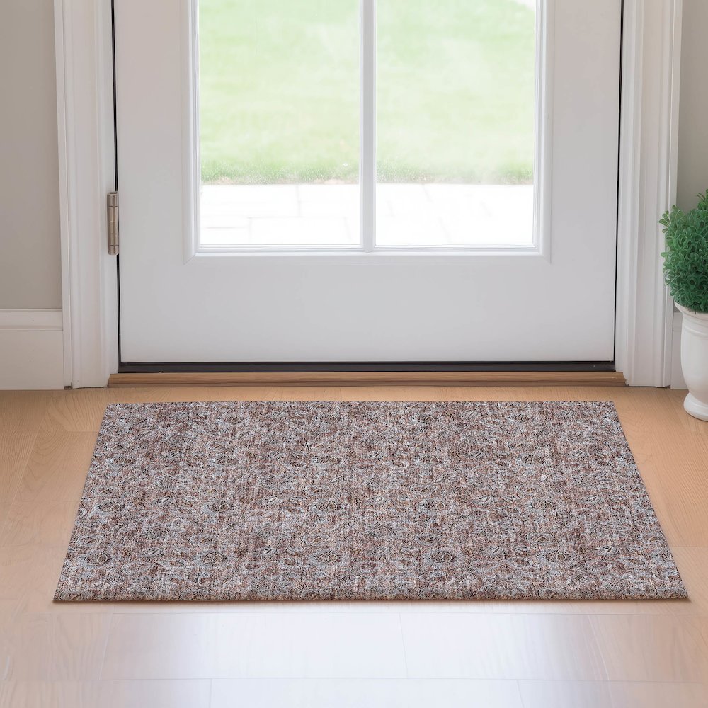 Premium Machine Washable Mayfield AMF661 Copper 1'8" x 2'6" Rug. Picture 5